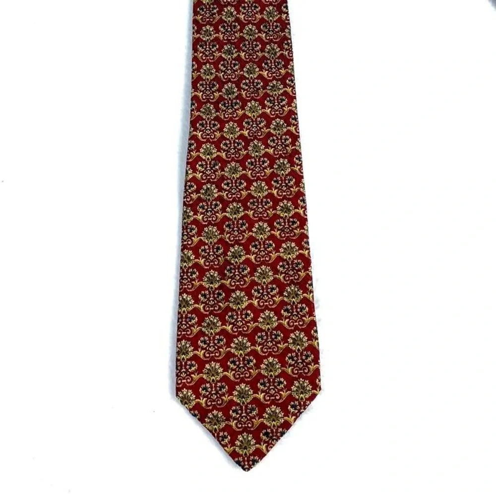 VTG Robert Talbott Nordstrom Maroon Gold Floral Art Nouveau100% Silk USA Tie